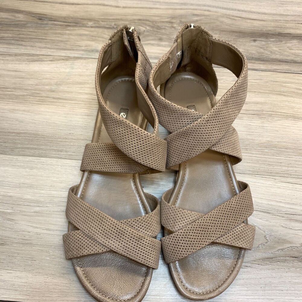 Ecco Sandals Womens 39 US 8 Bouillon Brown Criss Cross Leather Strappy Gladiator - Picture 7 of 12